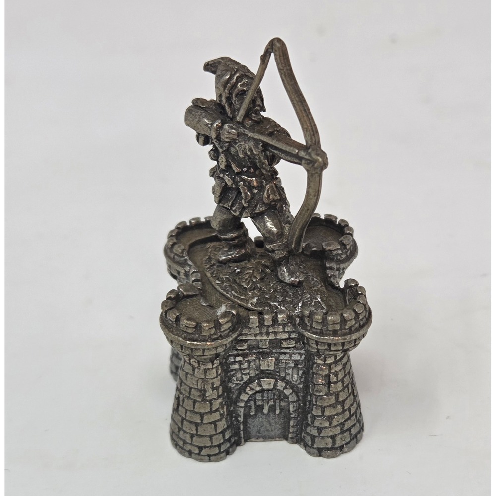 Vintage Pewter Archer Figurine Medieval Castle Turret Miniature Metal Statue